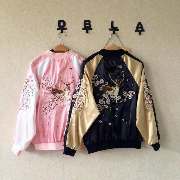 Cute Deer Embroidery Bomber Jacket