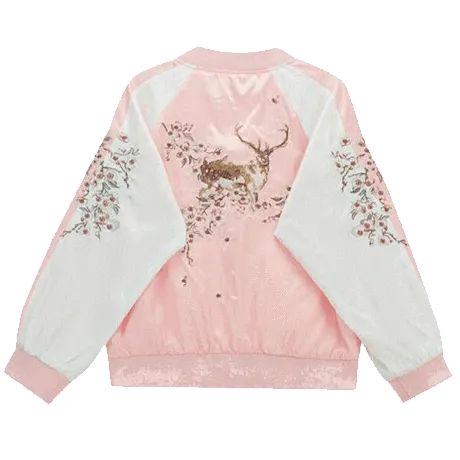 Cute Deer Embroidery Bomber Jacket