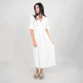 Damarisa Crepe 3/4 Sleeve Shirred Shirt Dress