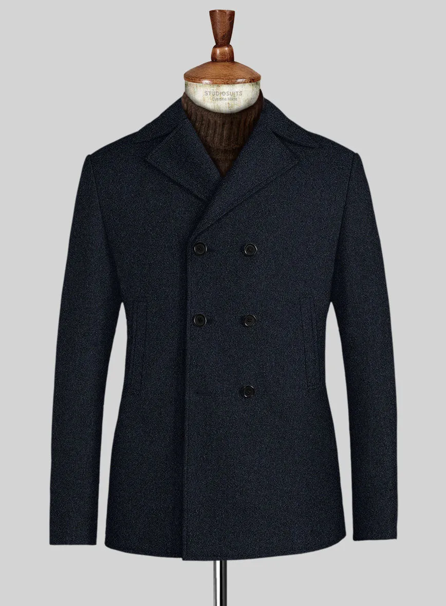 Deep Blue Heavy Tweed Pea Coat