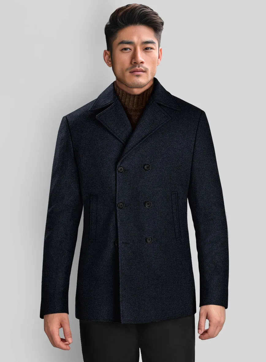 Deep Blue Heavy Tweed Pea Coat