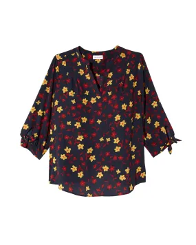 Dixie 3/4 Tie Sleeve Blouse | Navy / Burgundy