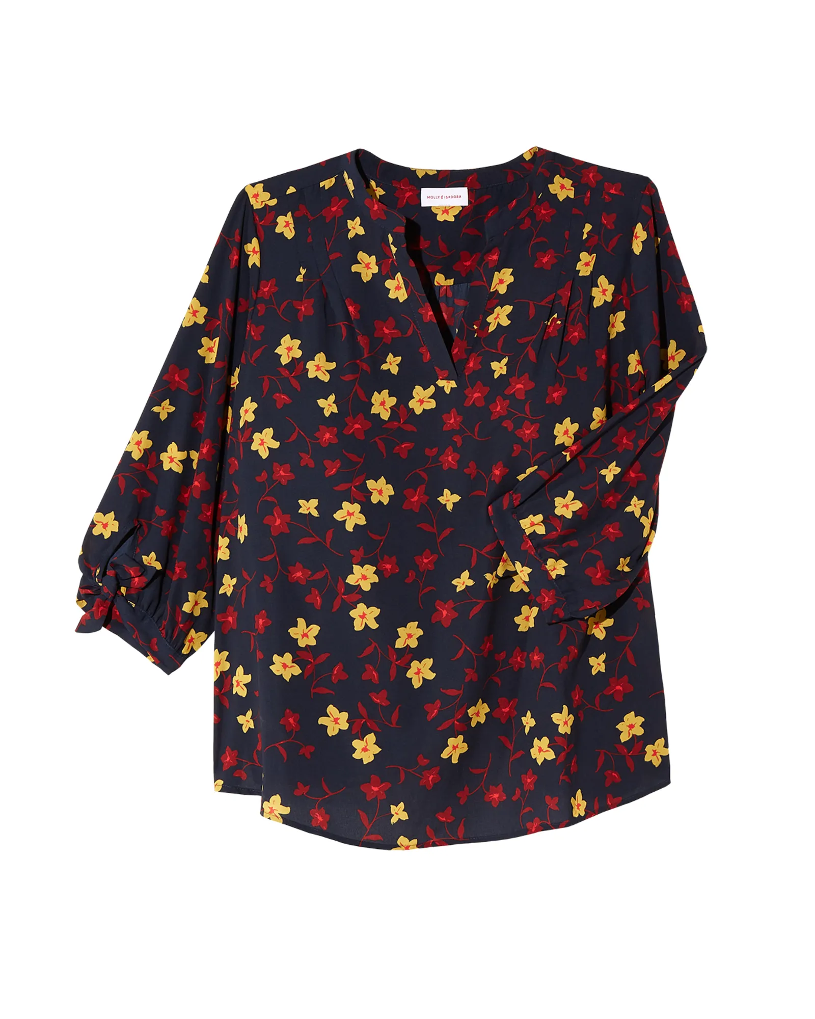 Dixie 3/4 Tie Sleeve Blouse | Navy / Burgundy