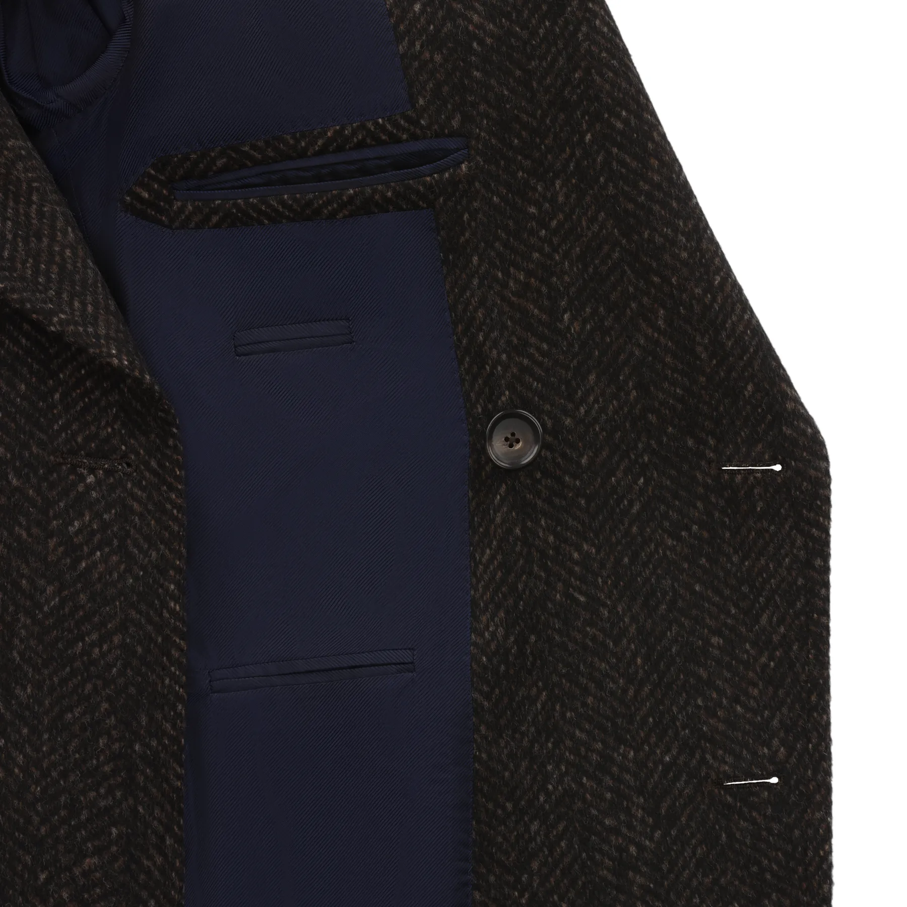 Double-Breasted Herringbone Wool and Alpaca-Blend Coat in Dark Brown. Exclusively Made for Sartale