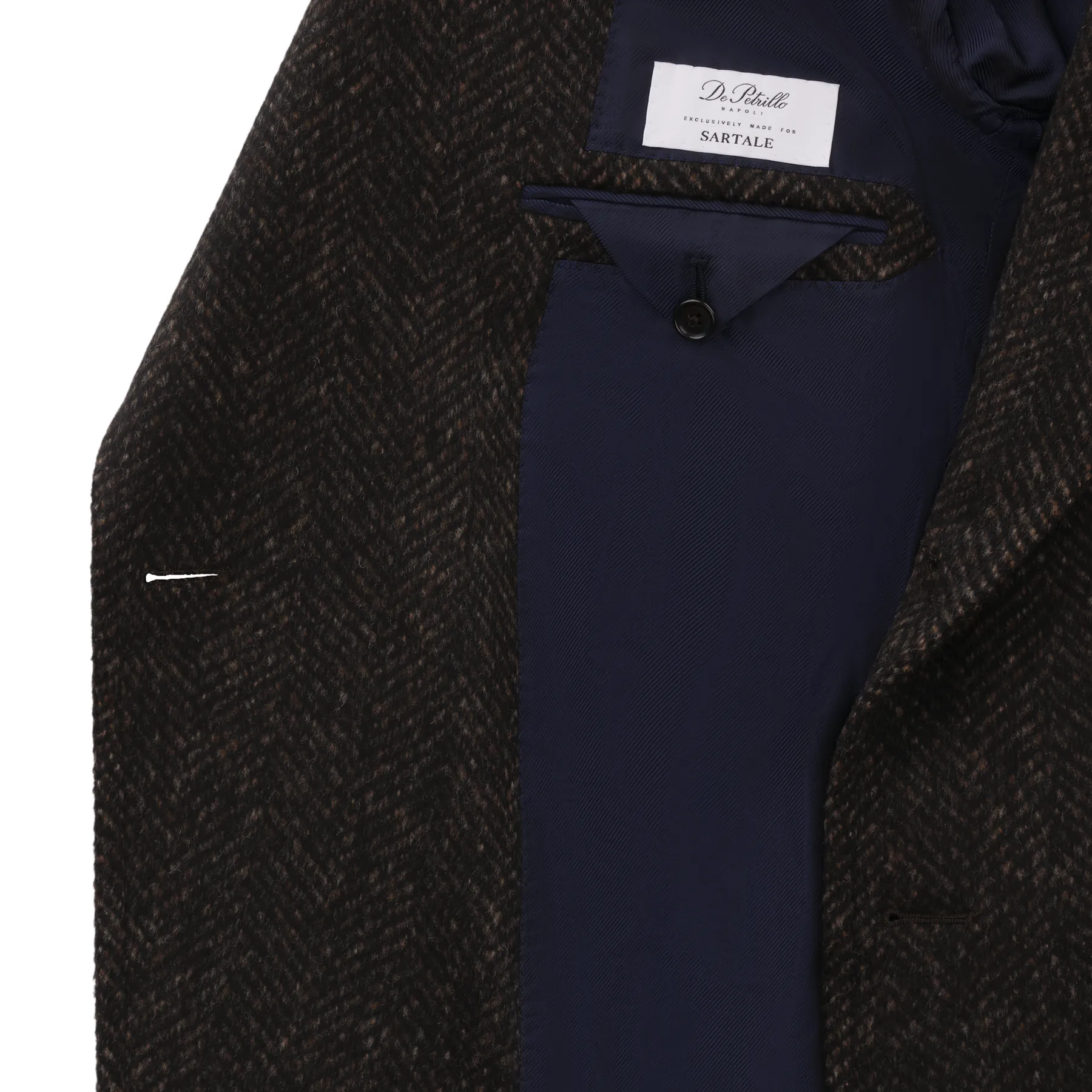 Double-Breasted Herringbone Wool and Alpaca-Blend Coat in Dark Brown. Exclusively Made for Sartale