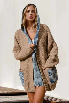 Double Take Full Size Hooded Denim Spliced Sweater Cardigan | Fall Cardigan