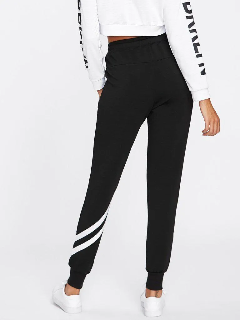 Drawstring Waist Striped Trim Sweatpants