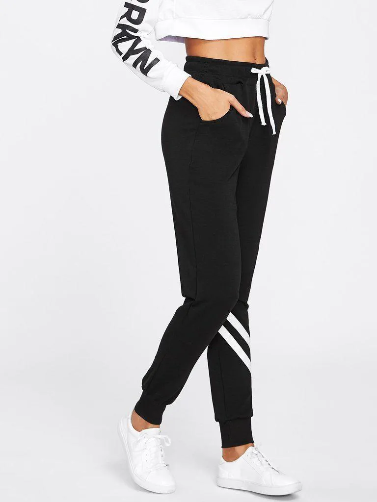 Drawstring Waist Striped Trim Sweatpants