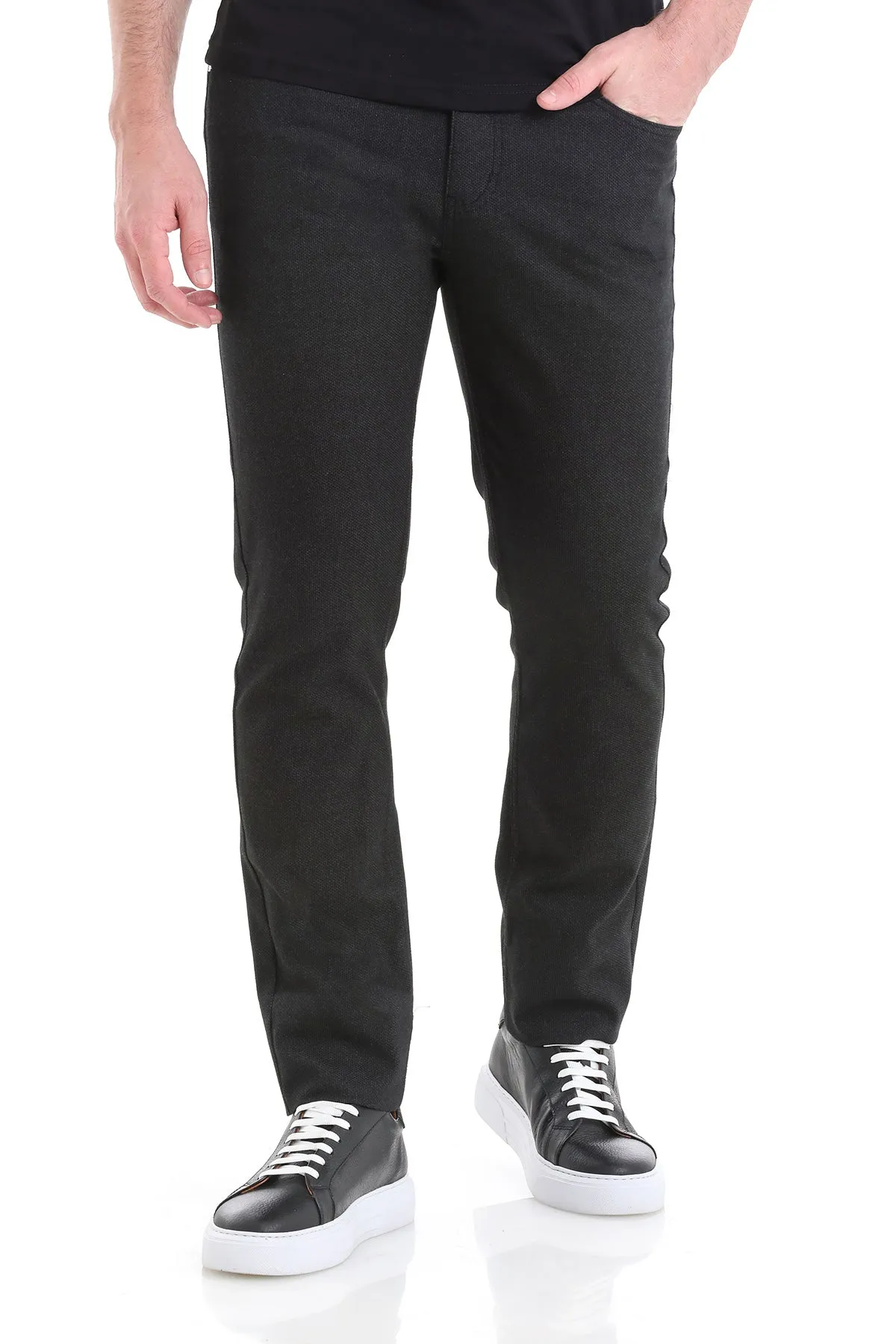 Dynamic Fit 5 Pocket Low Waist Cotton Black Casual Pants