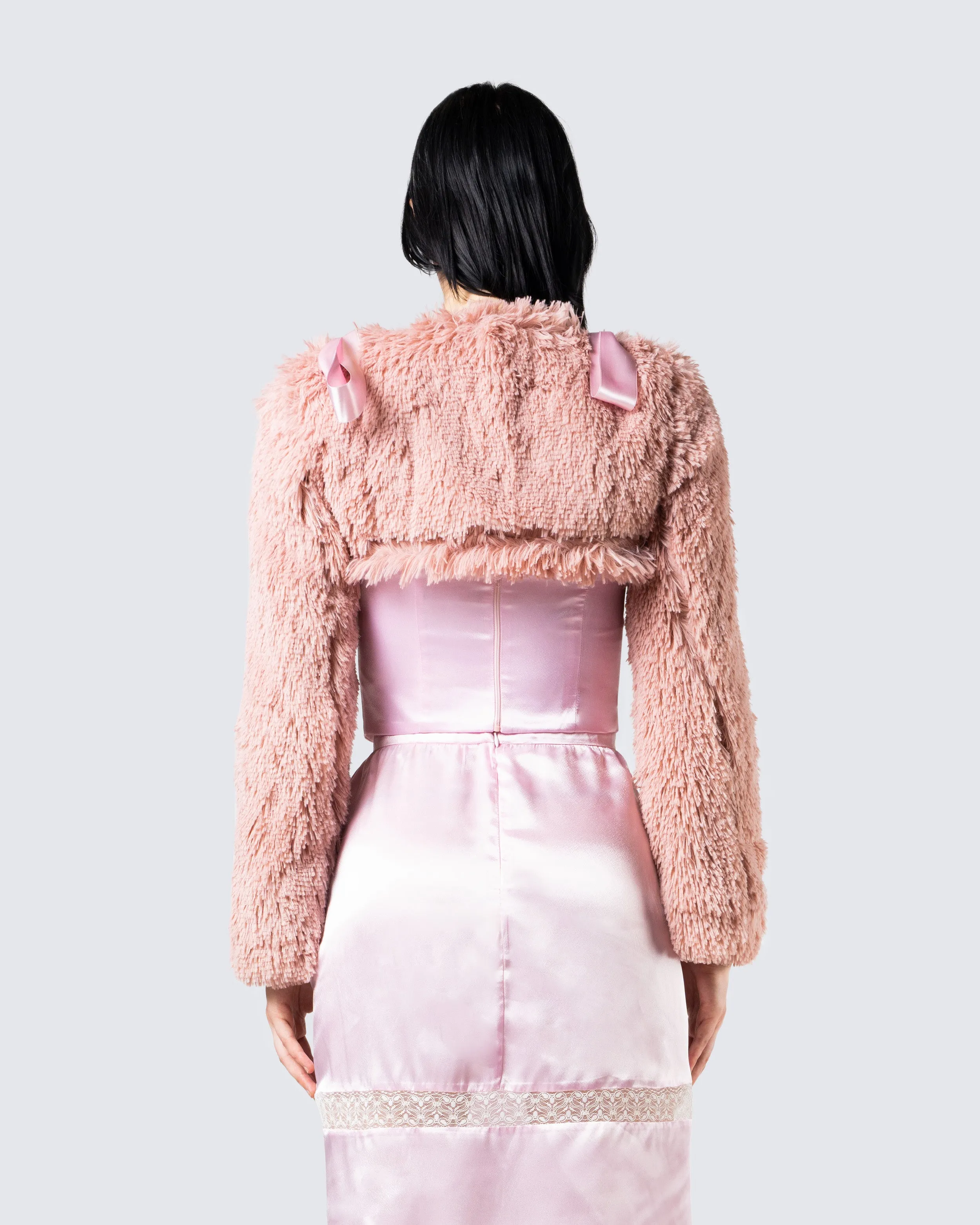 Edith Pink Vegan Fur Shrug Jacket