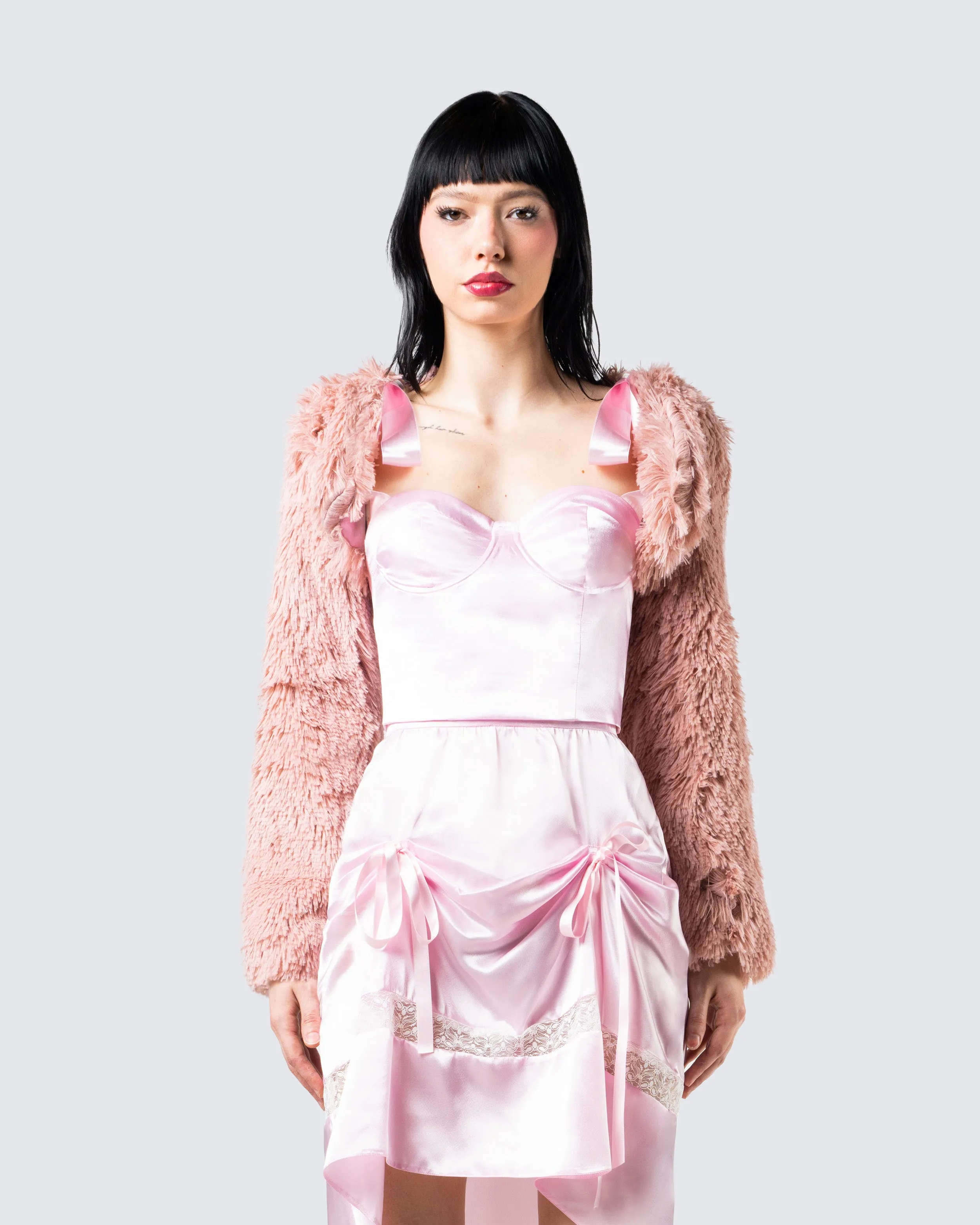 Edith Pink Vegan Fur Shrug Jacket