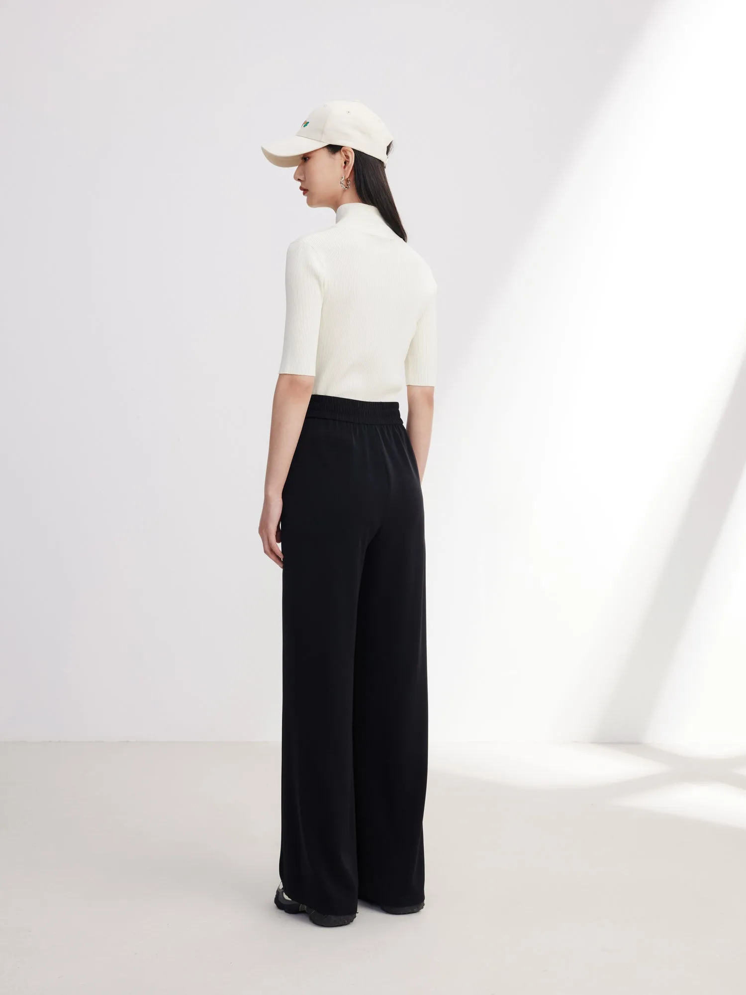 EP YAYING Satin Contrast Wide Leg Pants