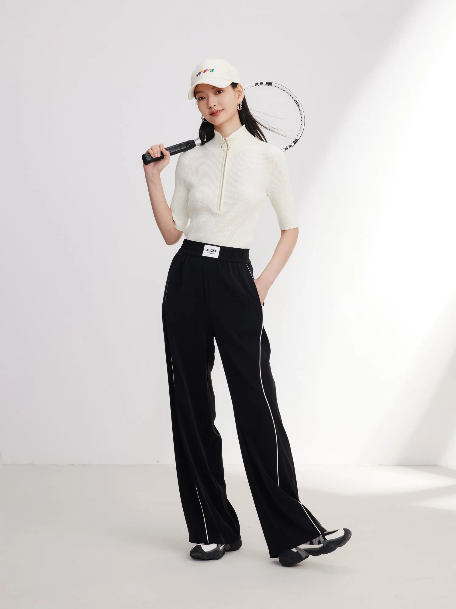 EP YAYING Satin Contrast Wide Leg Pants