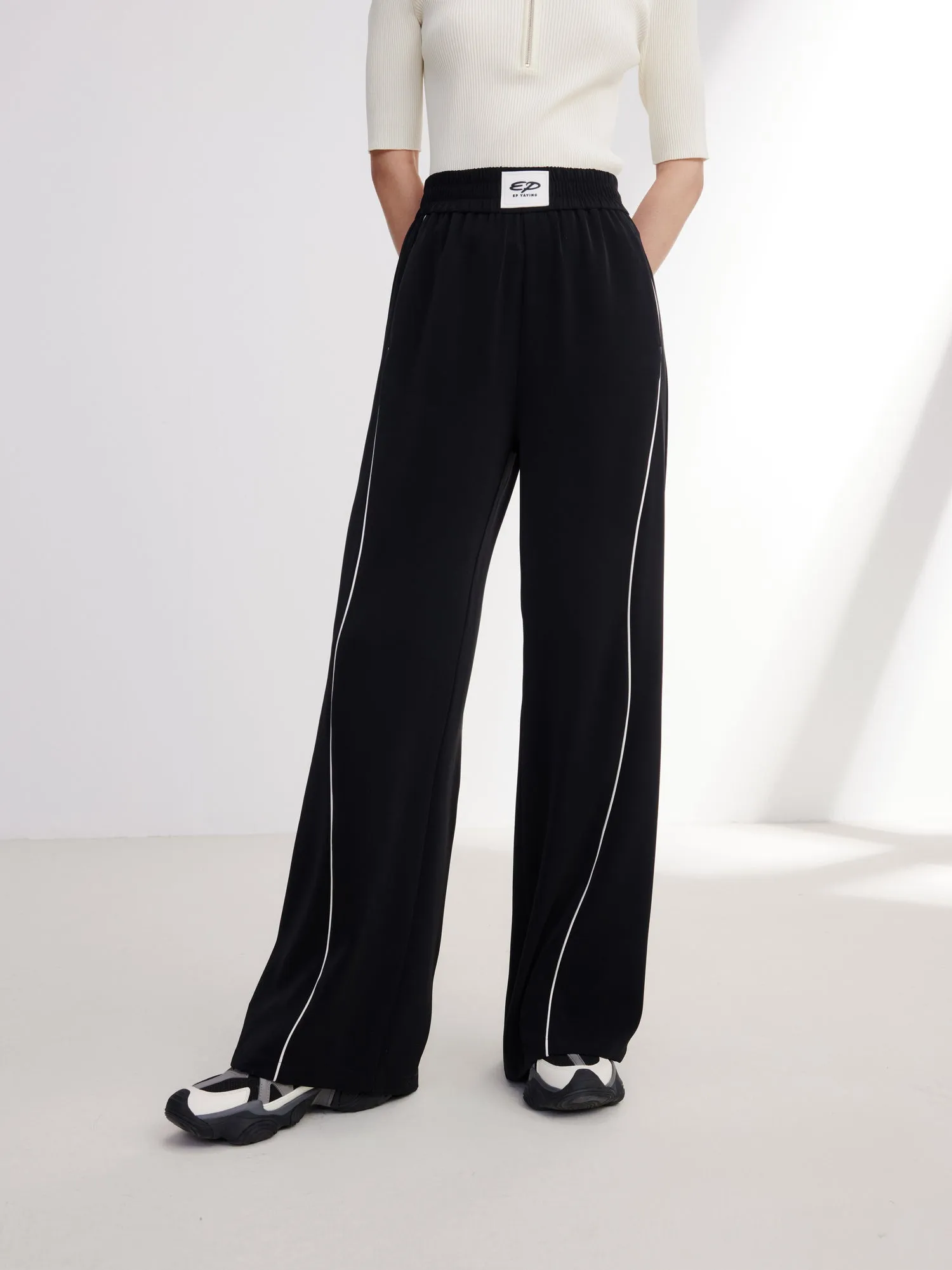 EP YAYING Satin Contrast Wide Leg Pants