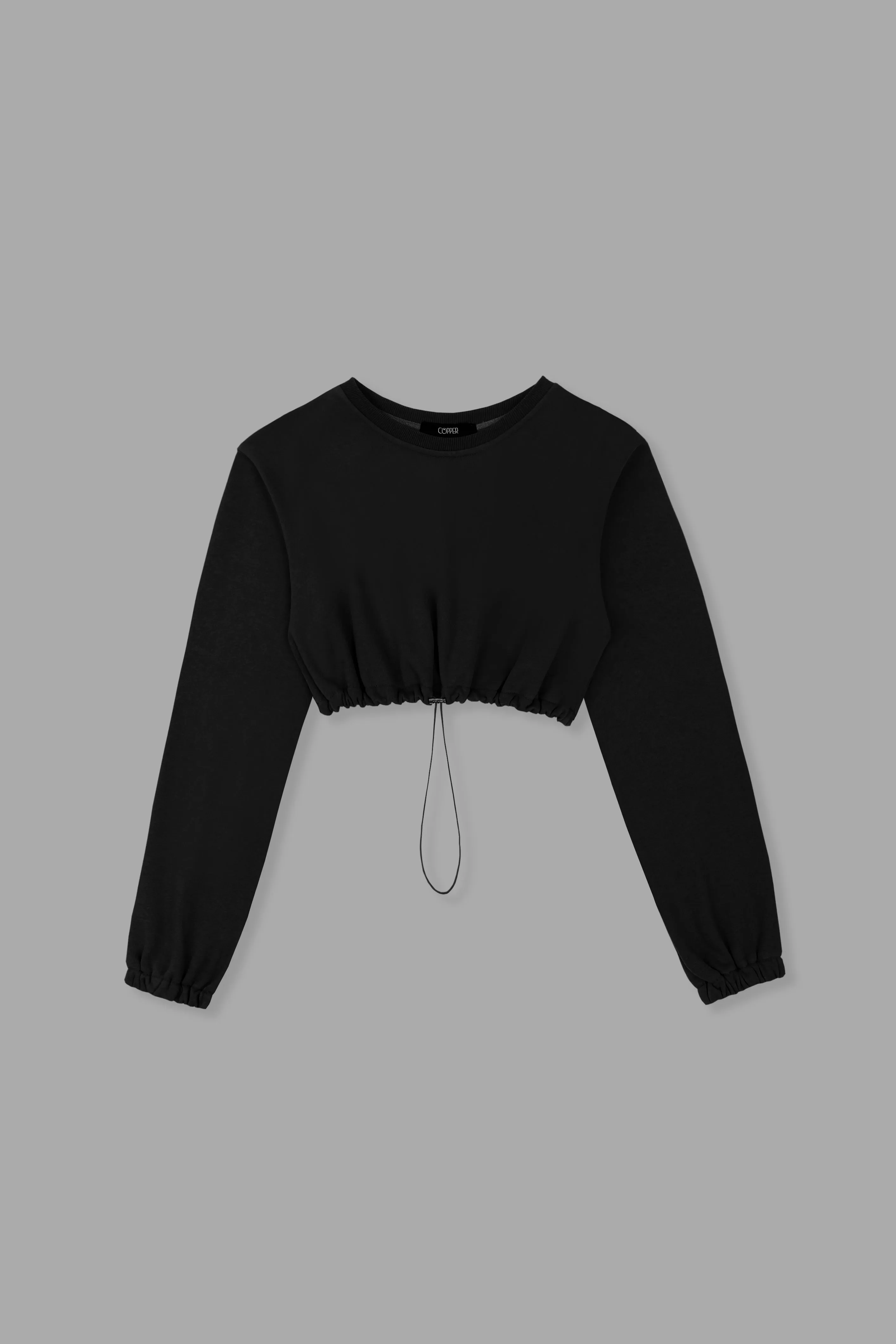 [EVERYDAY] Daily Basis Draw Cord Cropped Sweatshirt - Carbon