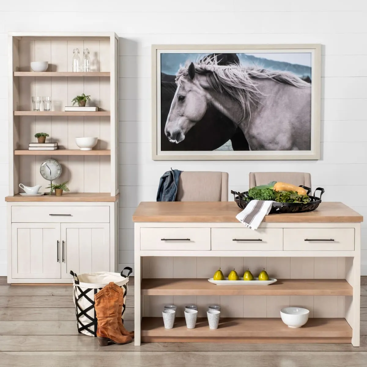 Fairview Kitchen Island White Wood | Brown Wood