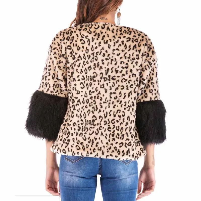 Fashion Fur Long Sleeve Leopard Printed Coat