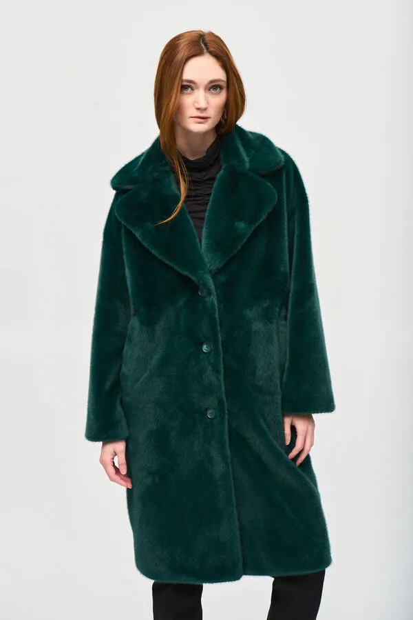 Faux Fur Straight Coat - Green