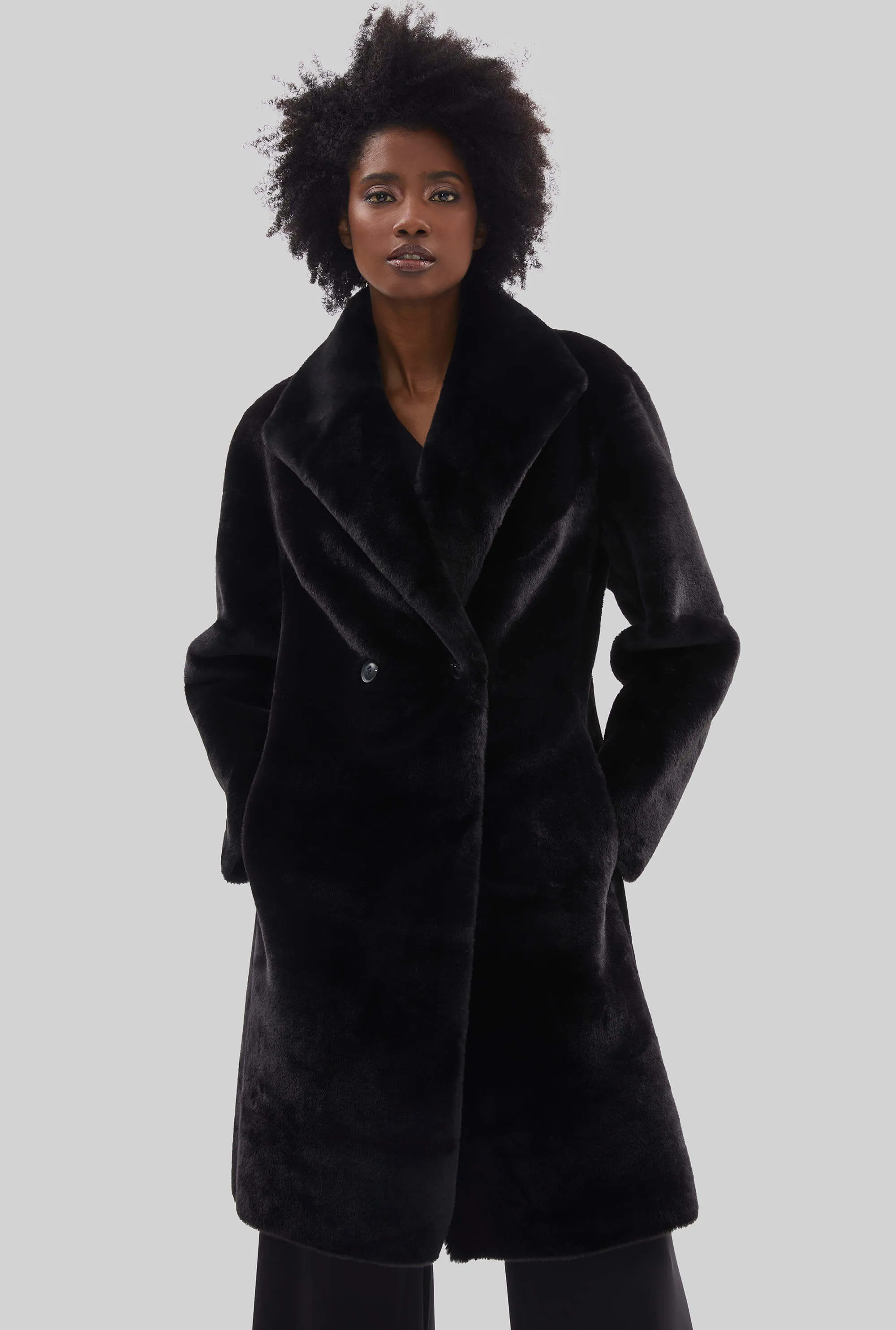 Faux Fur Wrap Reversible Coat Black