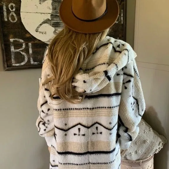 Feather Lodge Teddy Hooded Cardigan Sweater Coat