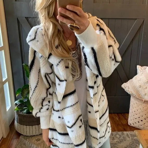 Feather Lodge Teddy Hooded Cardigan Sweater Coat