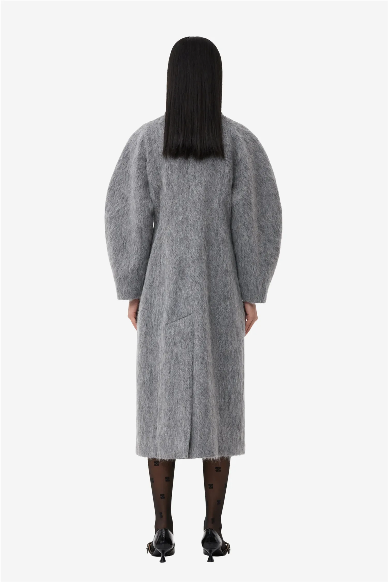 Fluffy Wool Curved Sleeve Coat Frost Gray