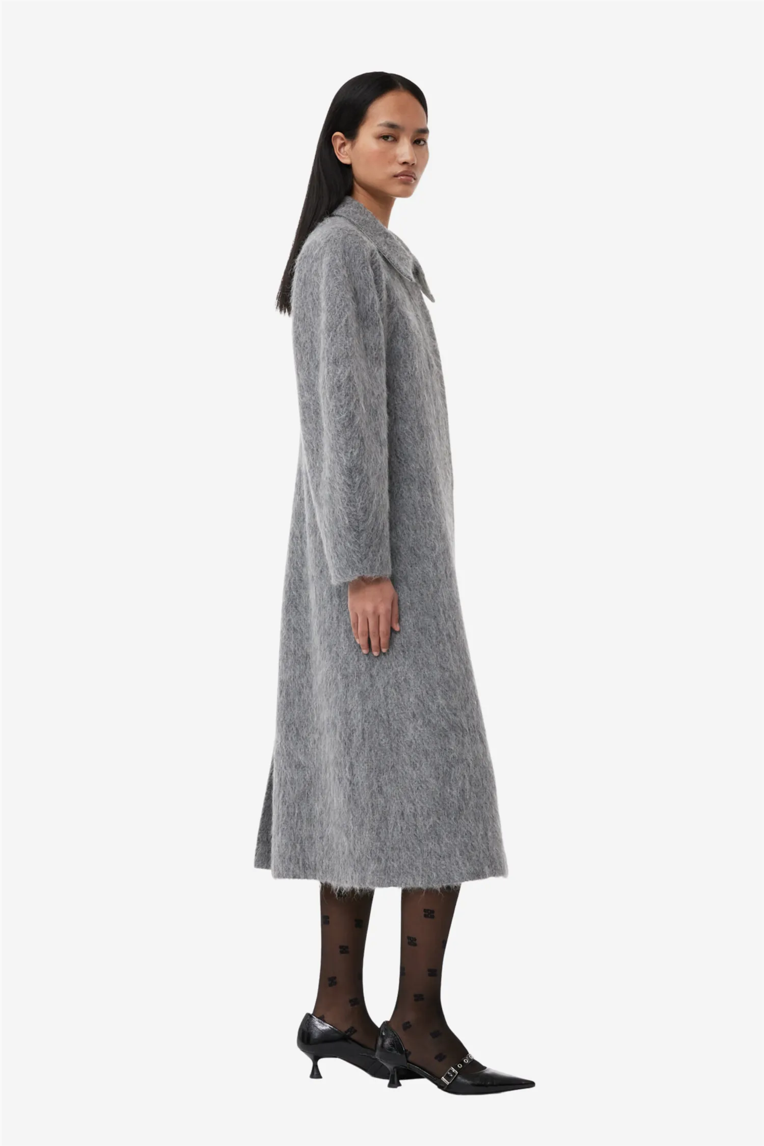 Fluffy Wool Curved Sleeve Coat Frost Gray