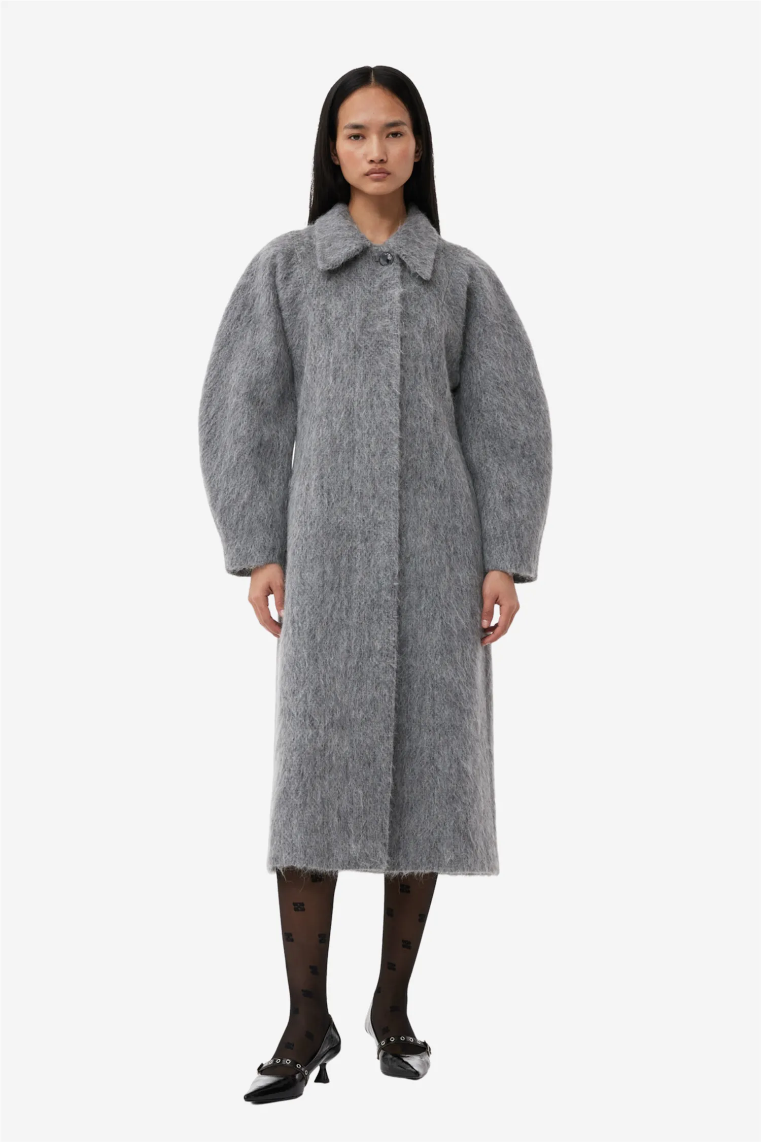 Fluffy Wool Curved Sleeve Coat Frost Gray