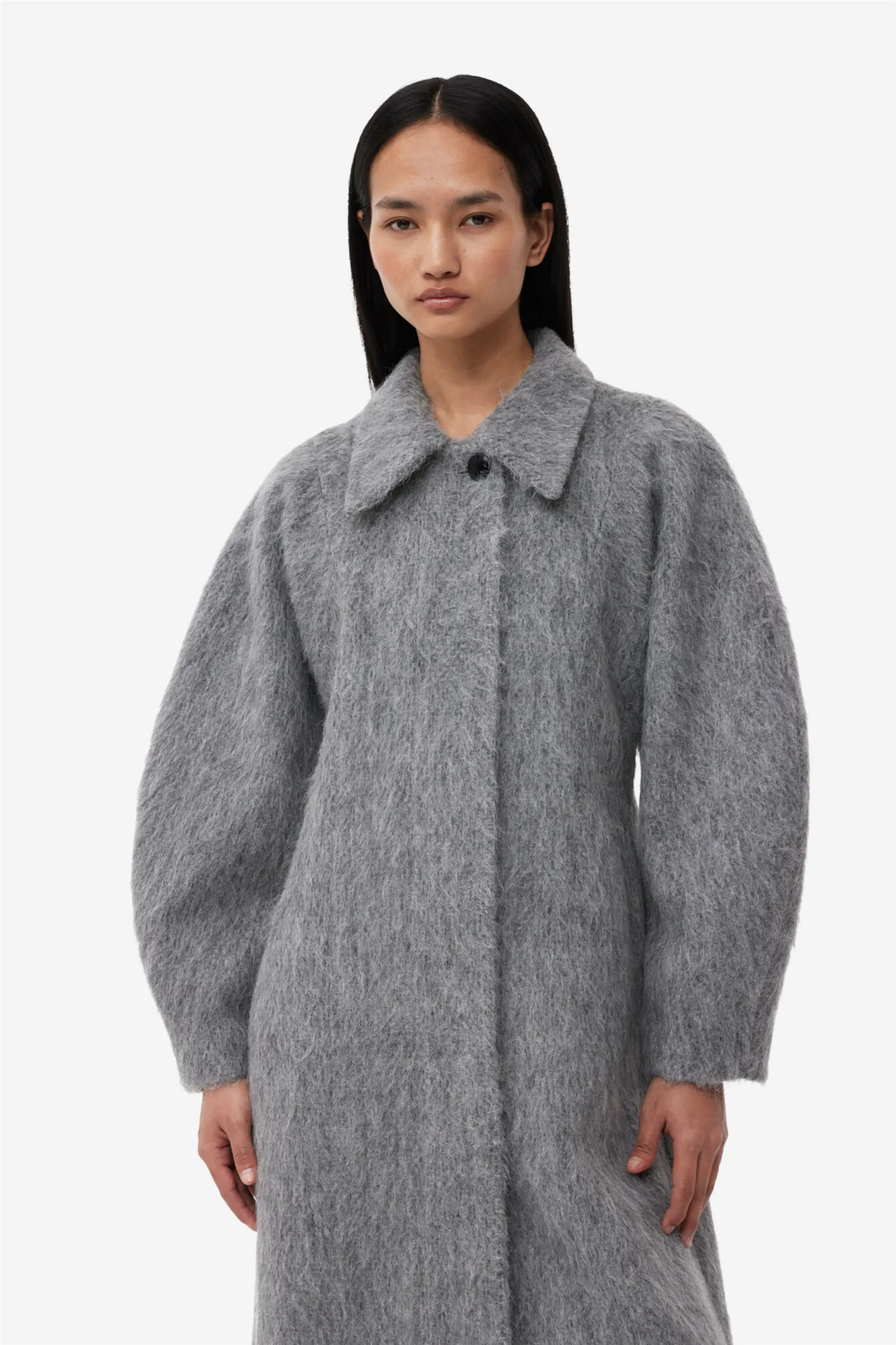 Fluffy Wool Curved Sleeve Coat Frost Gray