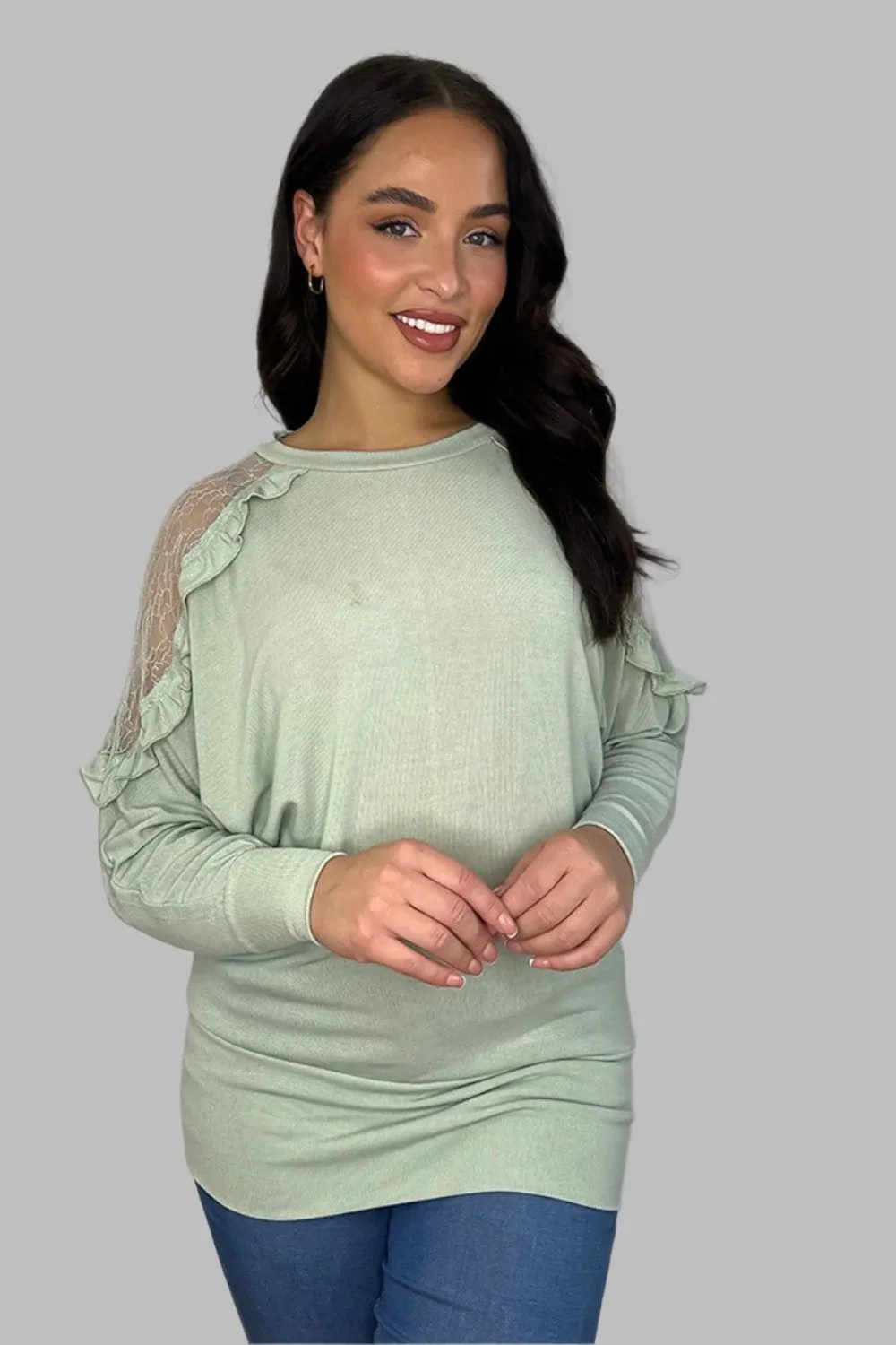 Frilled Lace Shoulders Jumper