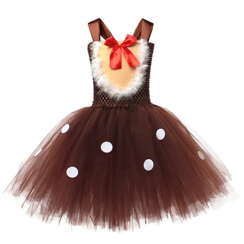 Girls' Christmas Dress 2024 New Cute Elk Strap Mesh Skirt Carnival Christmas Performance Costume  Playful Reindeer Costume