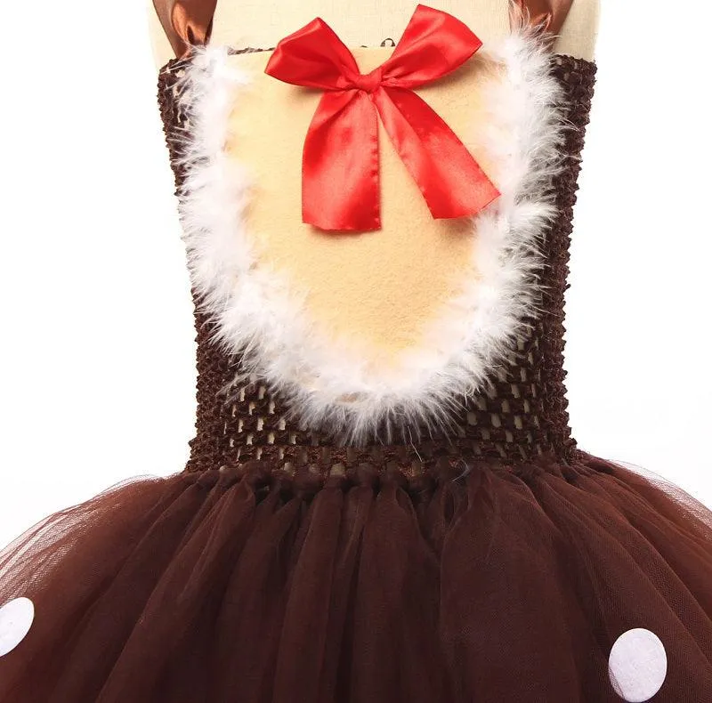 Girls' Christmas Dress 2024 New Cute Elk Strap Mesh Skirt Carnival Christmas Performance Costume  Playful Reindeer Costume