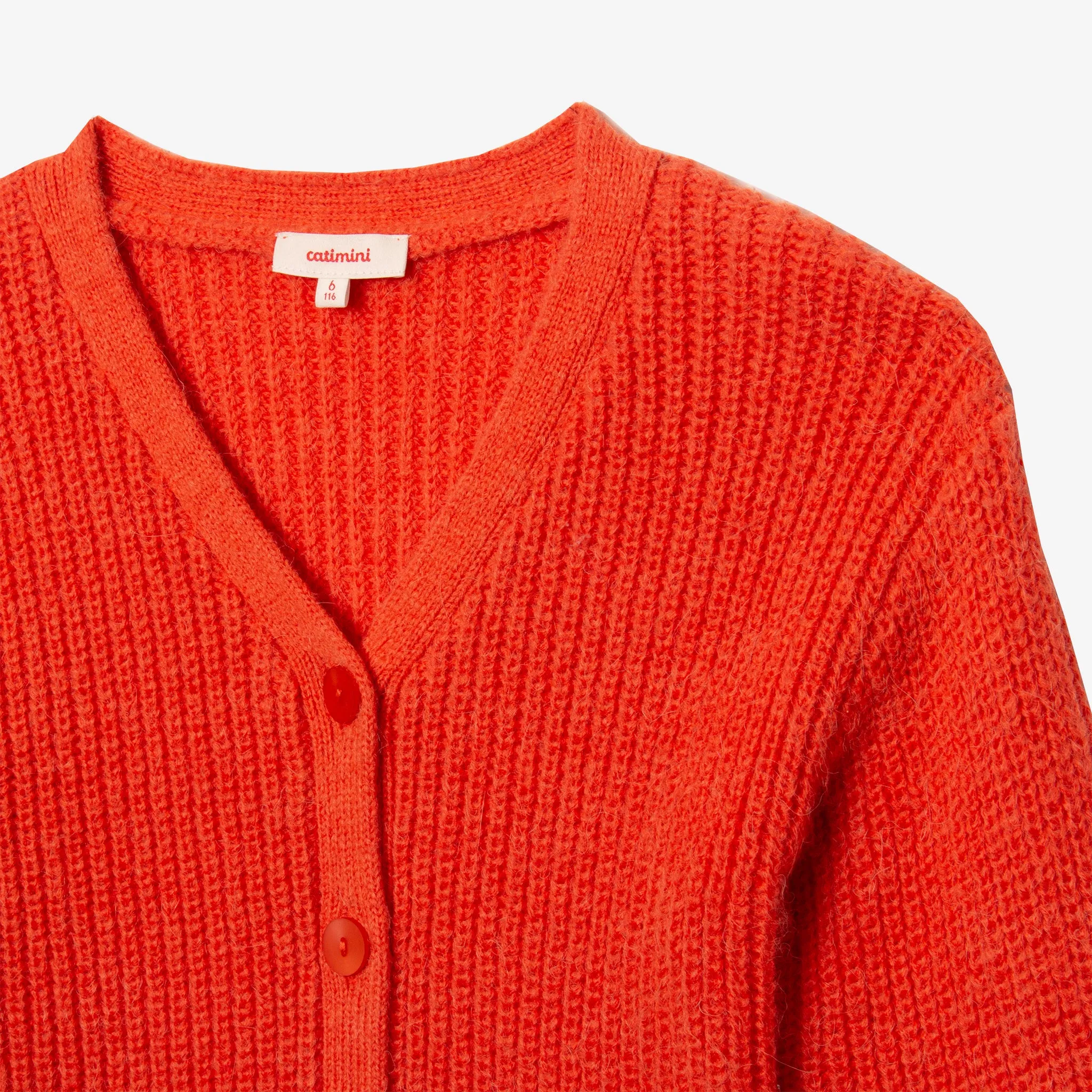 Girls' red knit cardigan