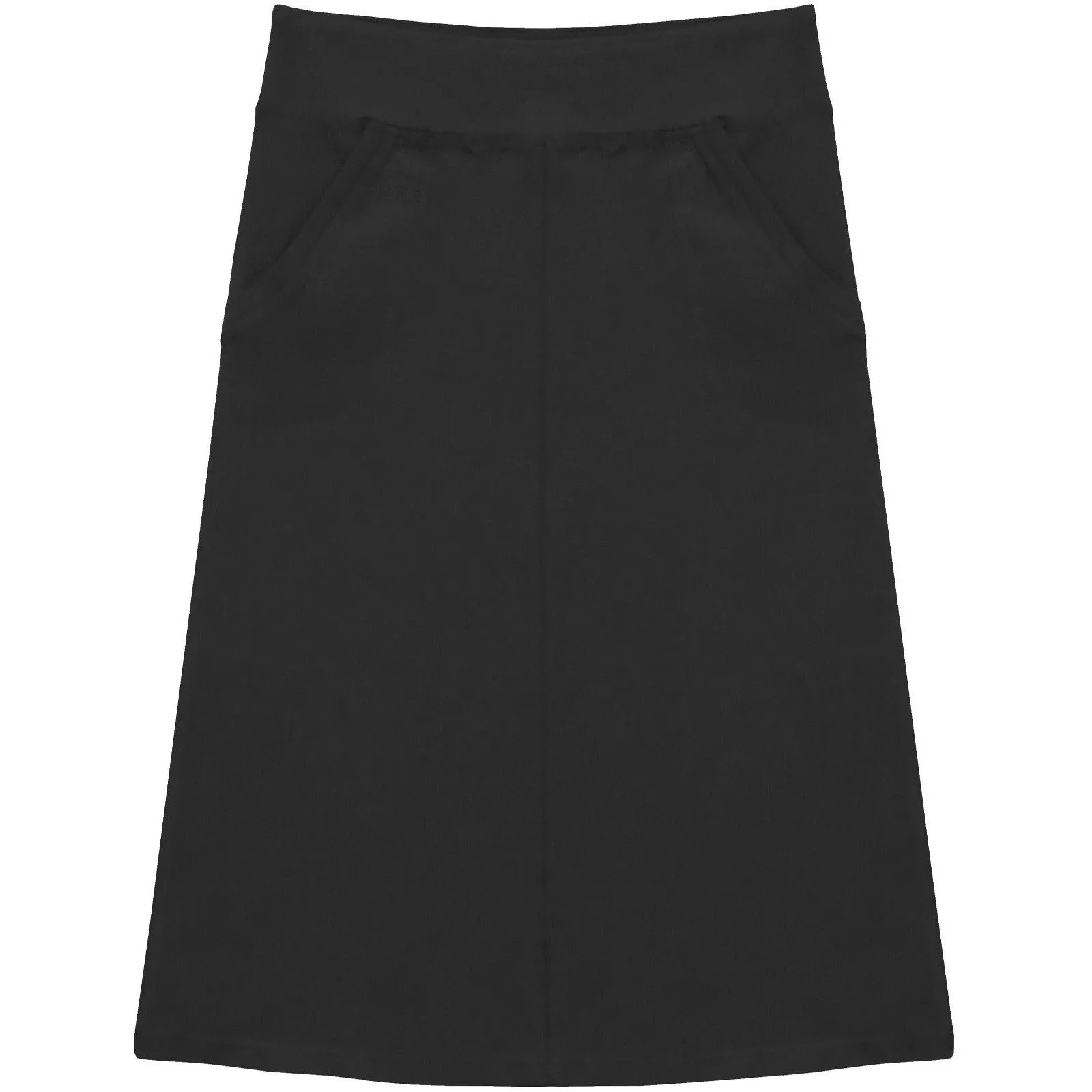 Girl's Stretch Cotton Knit Below the Knee Pocket Skirt