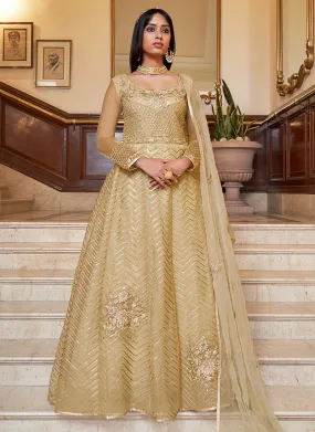 Golden Beige Embellished Anarkali Suit