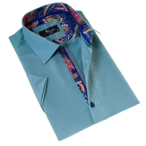 Green inside Purple Paisley Short Sleeve Button up Shirts - Tailored