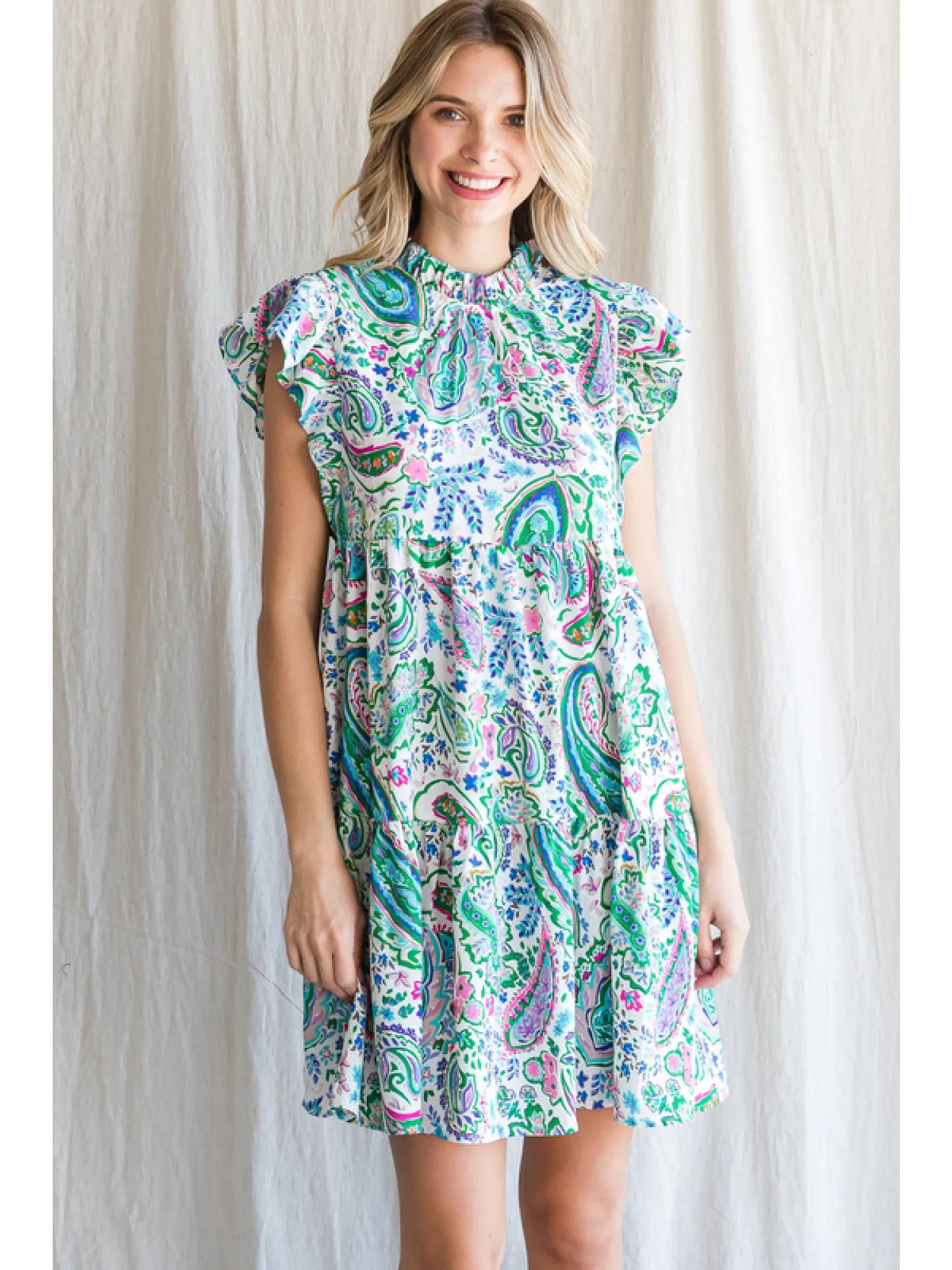 Green Paisley Baby Doll Dress