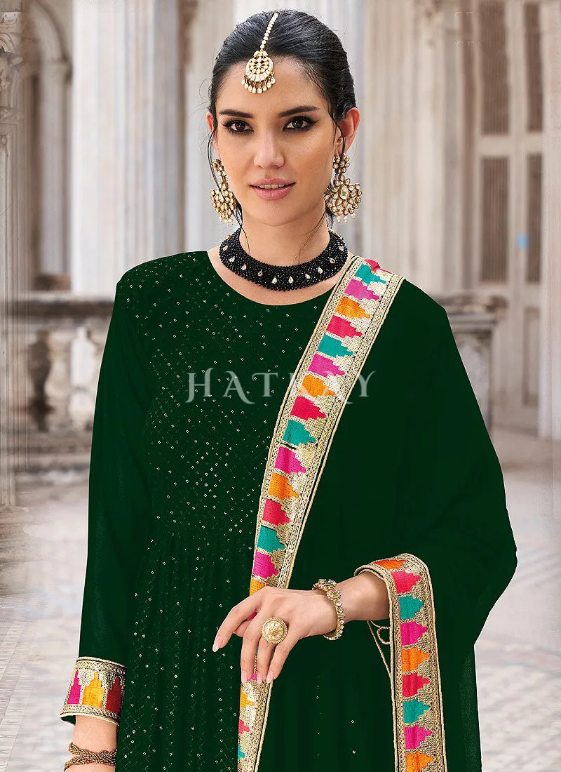 Green Sequence And Multi Embroidered Anarkali Suit