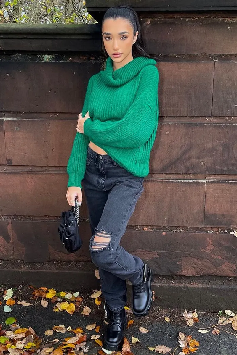 Green Turtle Neck Knit Jumper - Sabrina