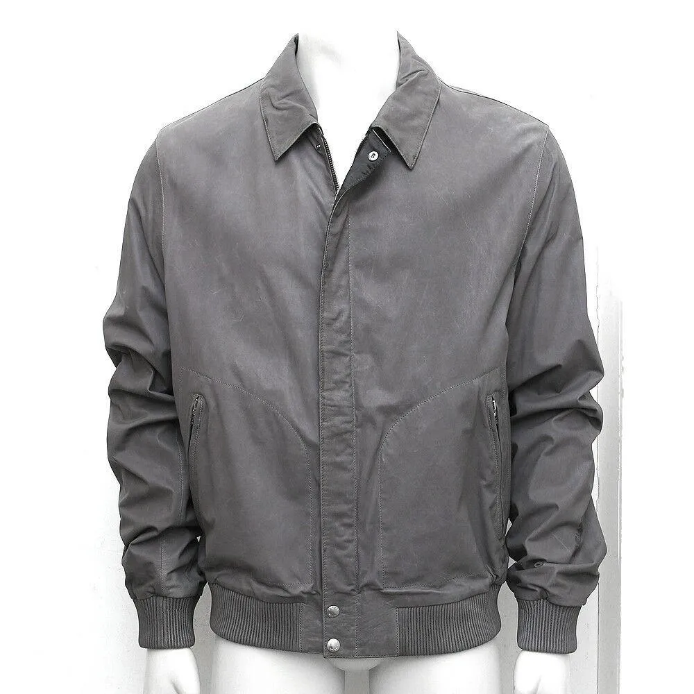 Grey Nappa Leather Bomber Jacket