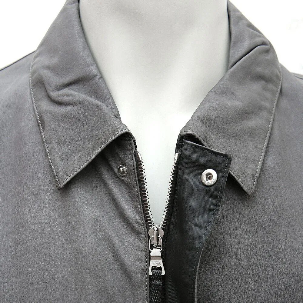 Grey Nappa Leather Bomber Jacket