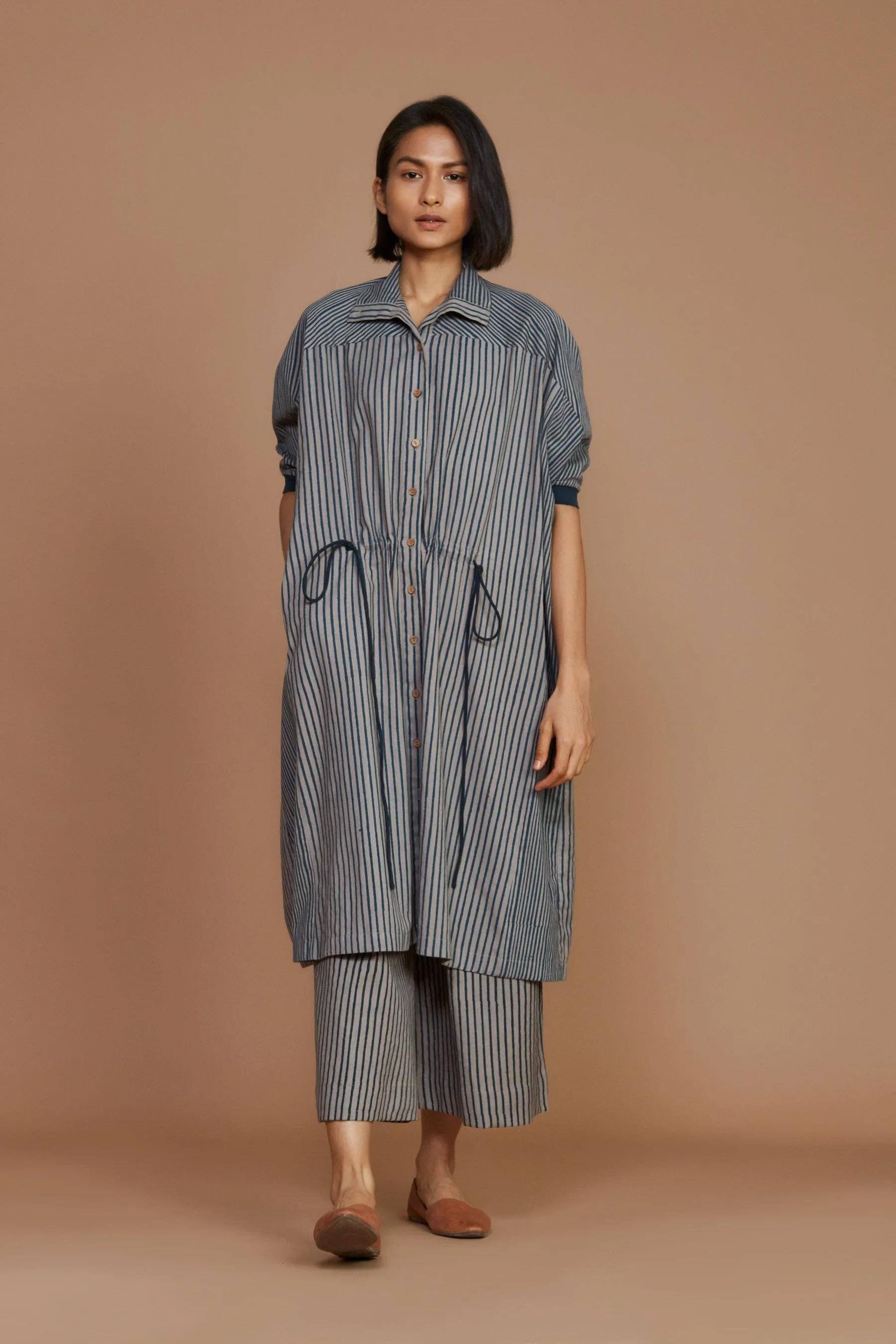 Grey With Charcoal Striped Kaftan Dress