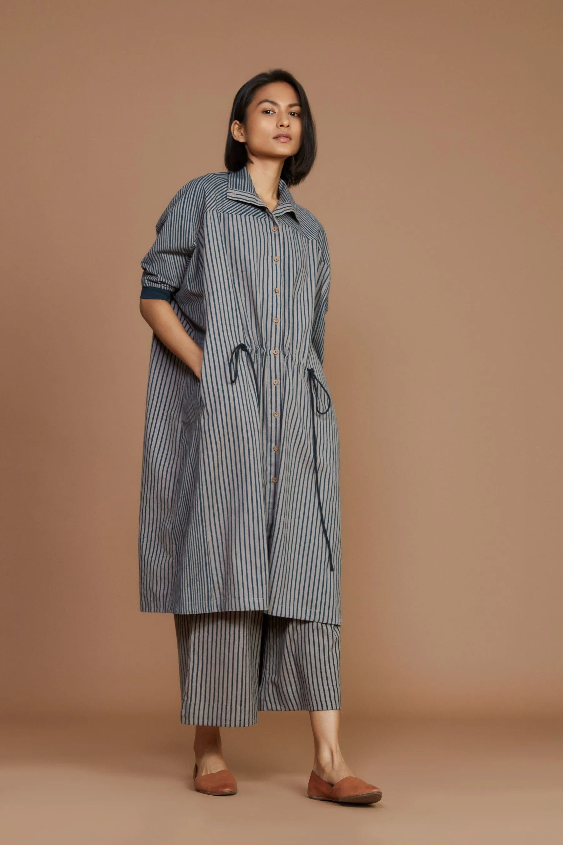 Grey With Charcoal Striped Kaftan Dress