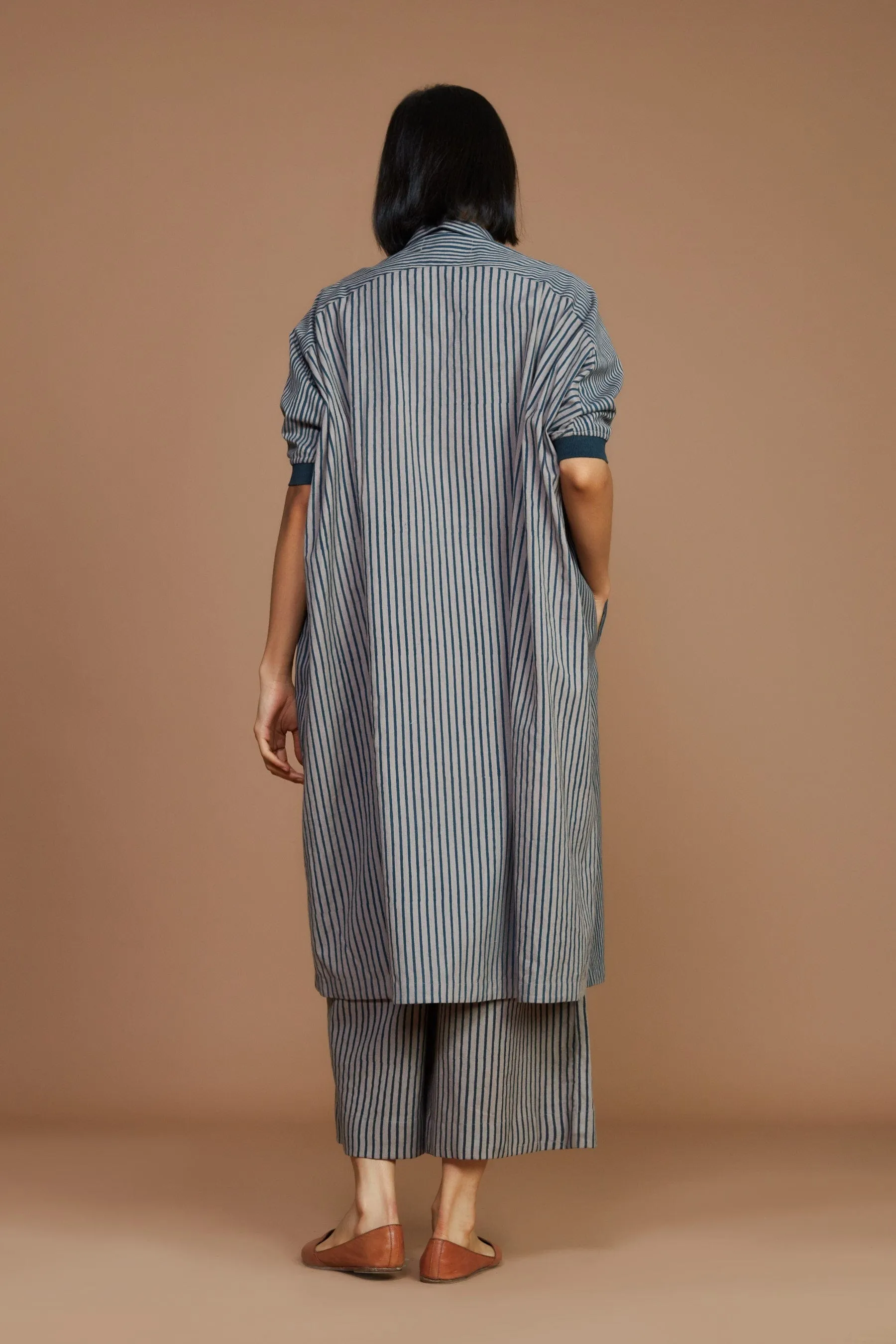 Grey With Charcoal Striped Kaftan Dress