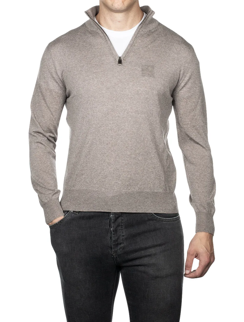 Half Zip Mock Neck Beige