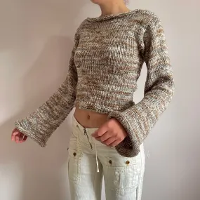 Handmade multicoloured beige, cream and brown knitted sweater