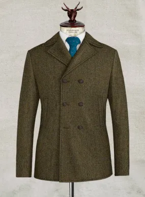 Harris Tweed Ridge Brown Herringbone Pea Coat