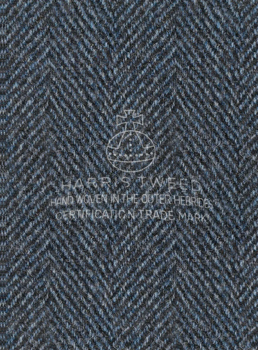 Harris Tweed Wide Herringbone Blue Pea Coat