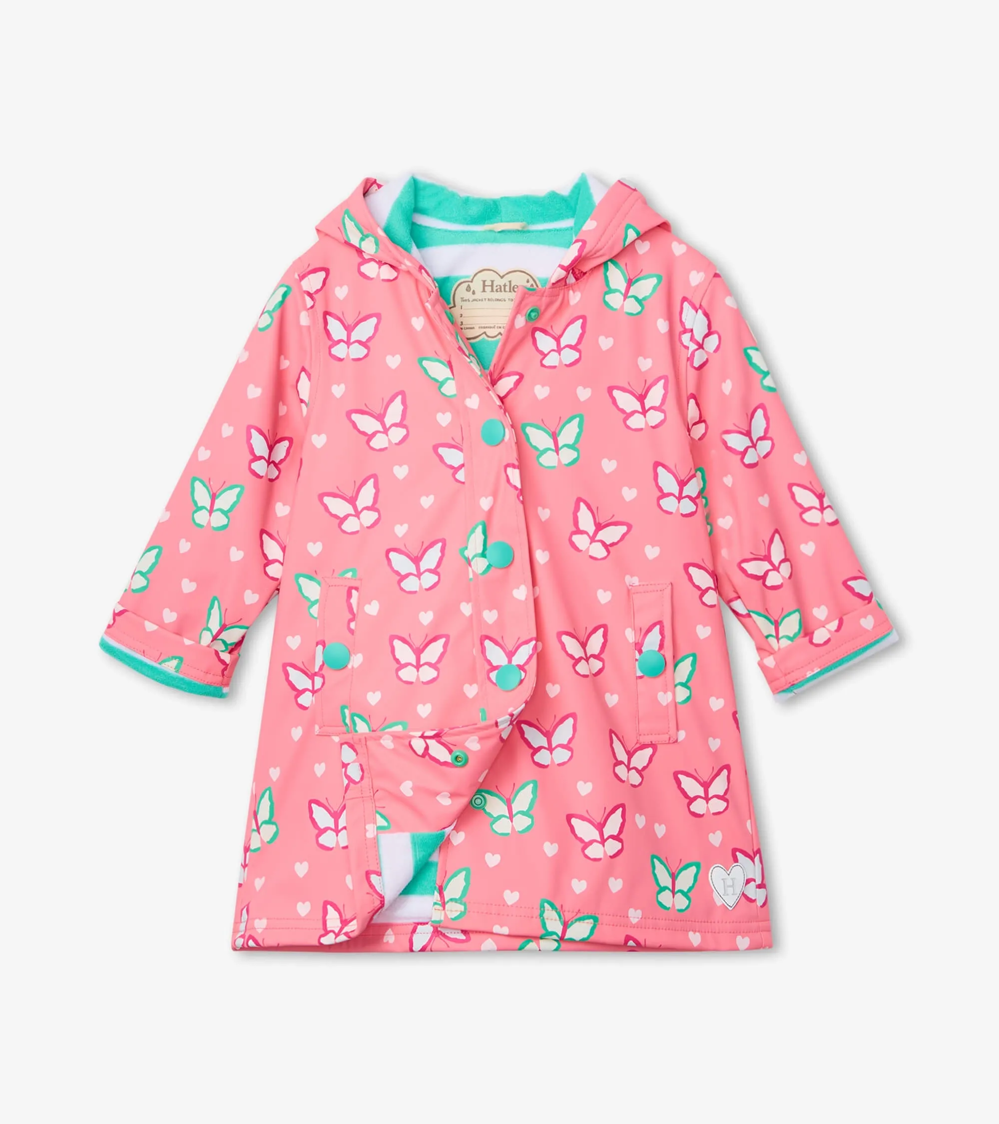 Hatley Colour Changing Raincoat Dainty Butterflies Pink