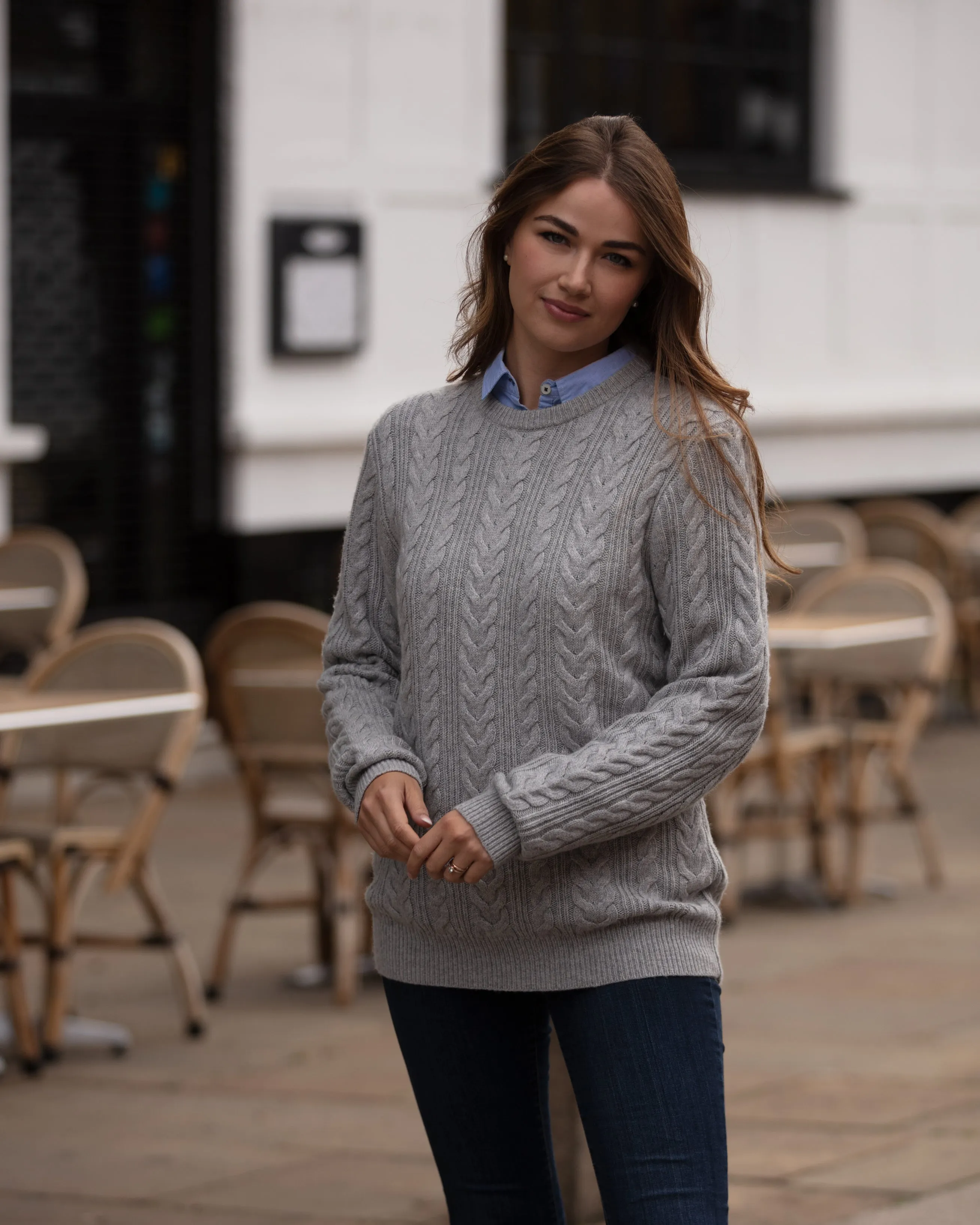 Herringbone Crew Neck Jumper - Grey